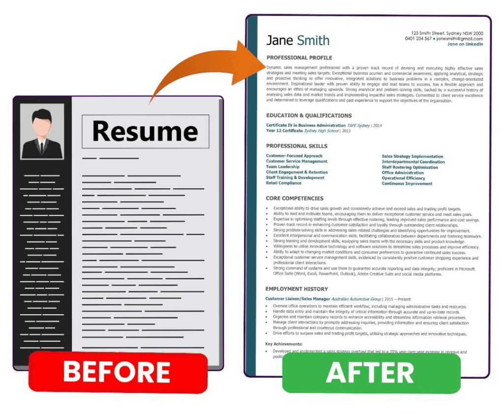 Resume Review 1 before after